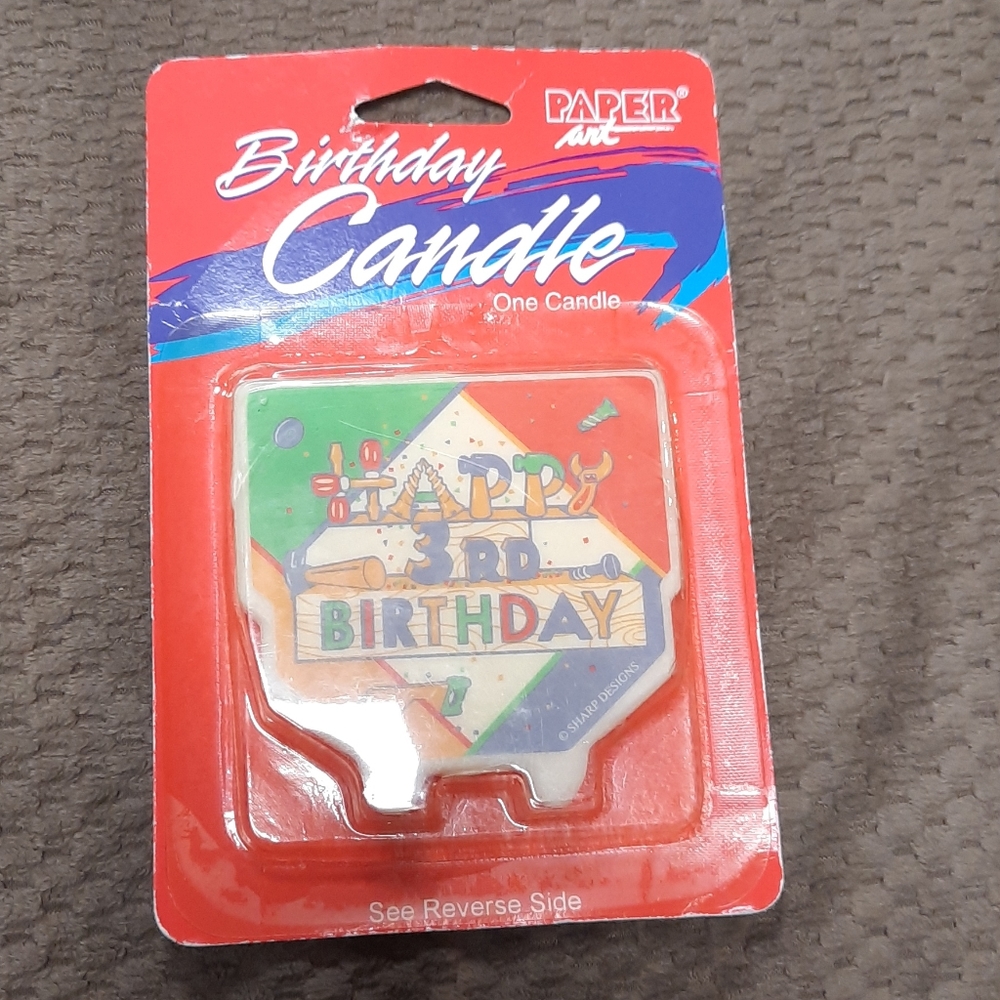 New Vintage 3rd Birthday Construction Tools Candle
